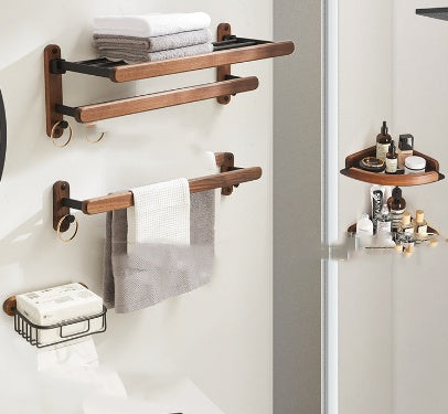 Solid Wood Towel Rack Perforation-free Bathroom Shelving