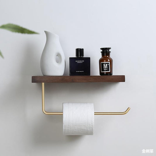 Black Walnut Solid Wood Bathroom Toilet Paper Non-perforated Shelf