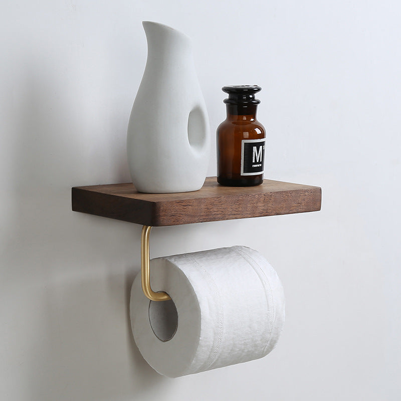 Black Walnut Solid Wood Bathroom Toilet Paper Non-perforated Shelf