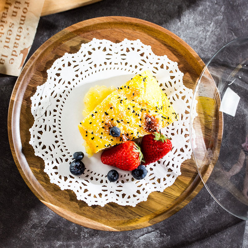 Acacia Wood Cake Pan With Glass Lid