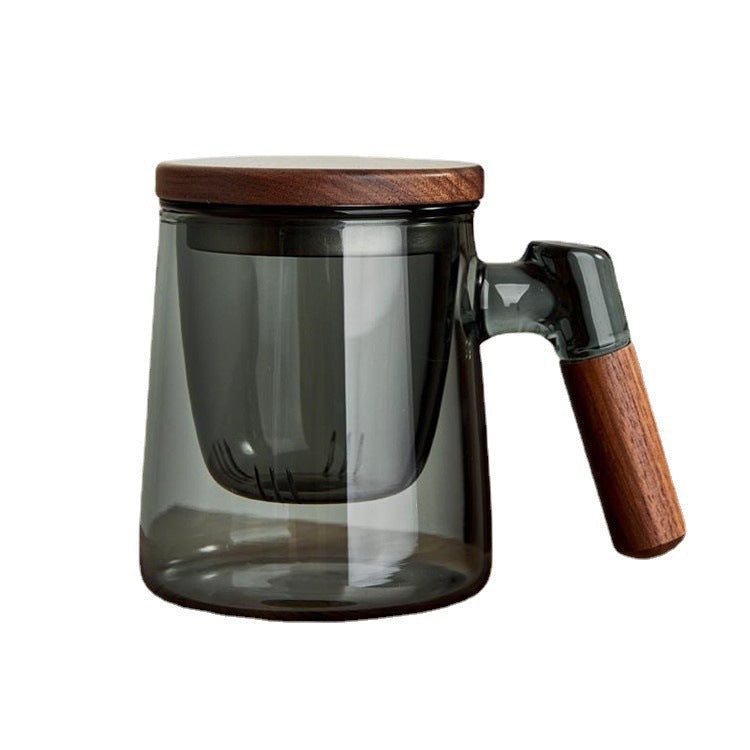 Side Wooden Handle Tea Brewing Borosilicate Glass Three Cups